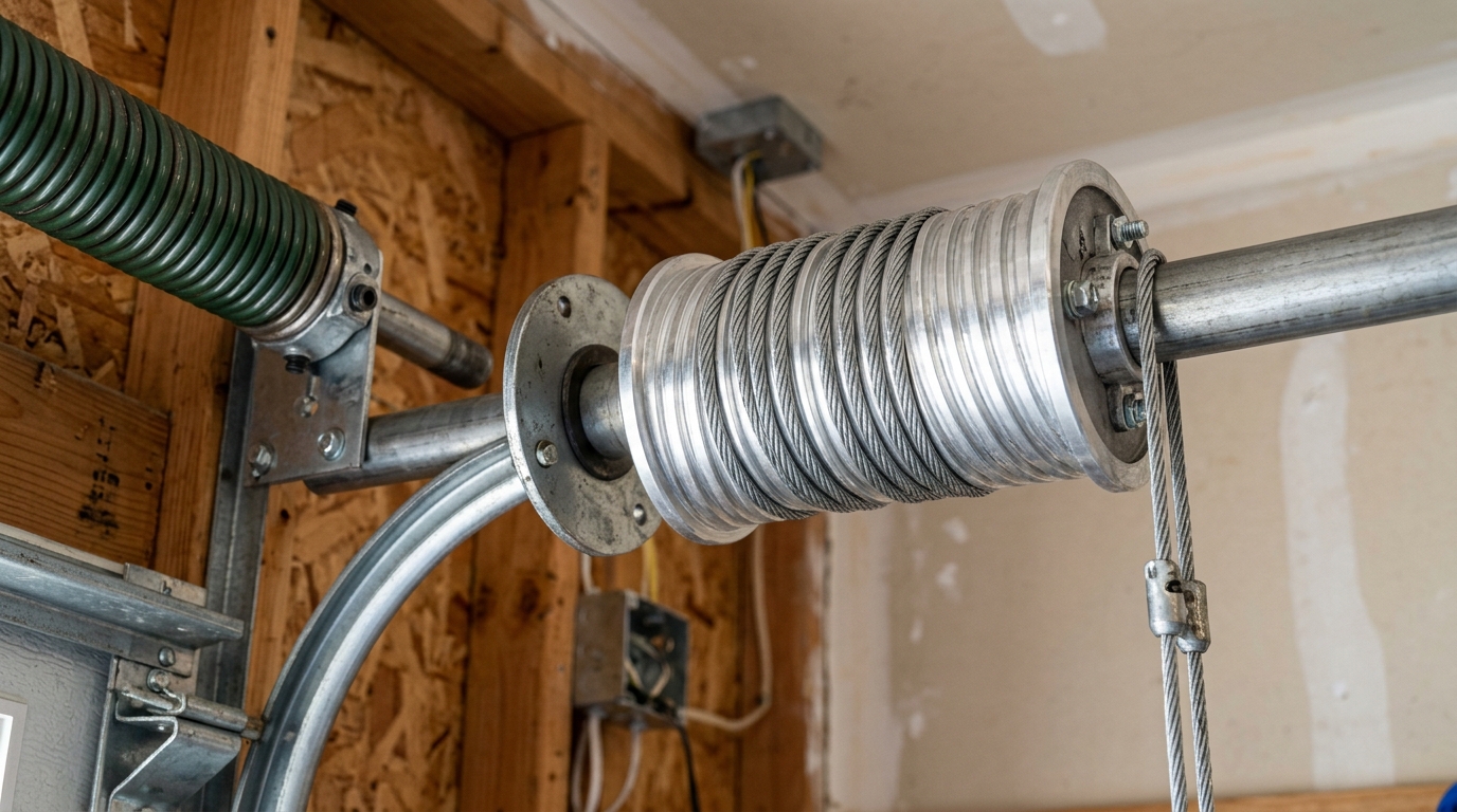 Calibrated aluminum cable drum with properly spooled 7x19 aircraft-grade steel lift cable