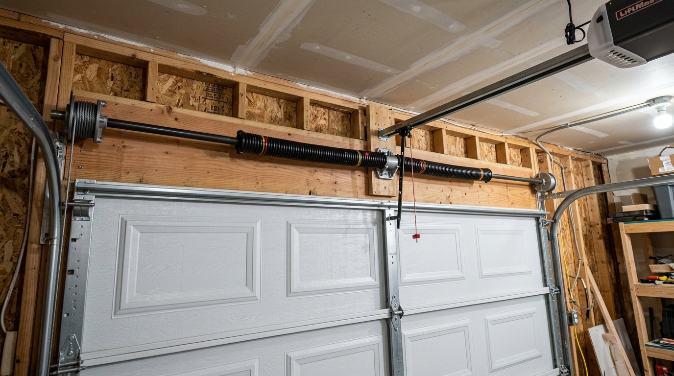 Dual high-cycle oil-tempered torsion springs installed on tubular shaft for overhead sectional door counterbalance